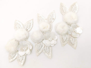 White Hand Embroidered Floral Applique, Beaded and Sequins Applique Wedding Bridal Accessories